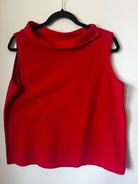 Vintage Red Sleeveless Top XL Minimalist Stretch Cotton Blouse Bold Classic 90s